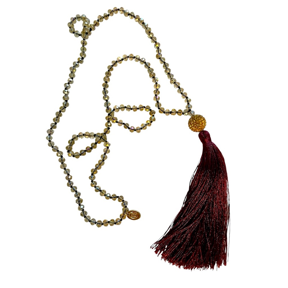 Gold Cake Crystal Tassel Necklace